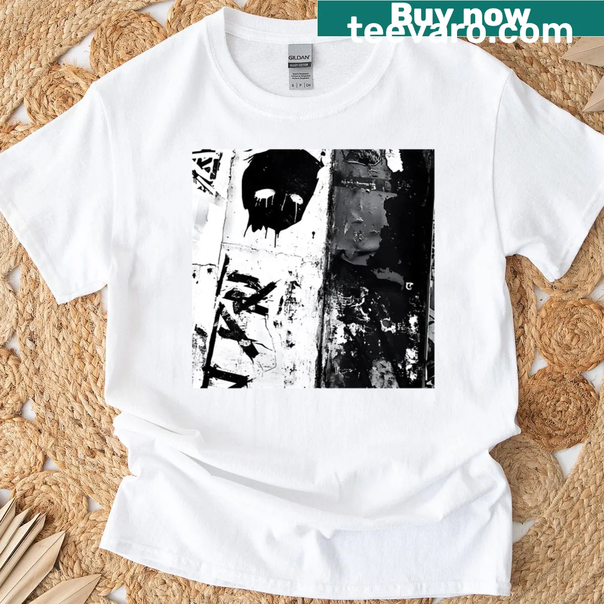 Edgy urban design with abstract typography on t-shirt — on a men's t-shirt