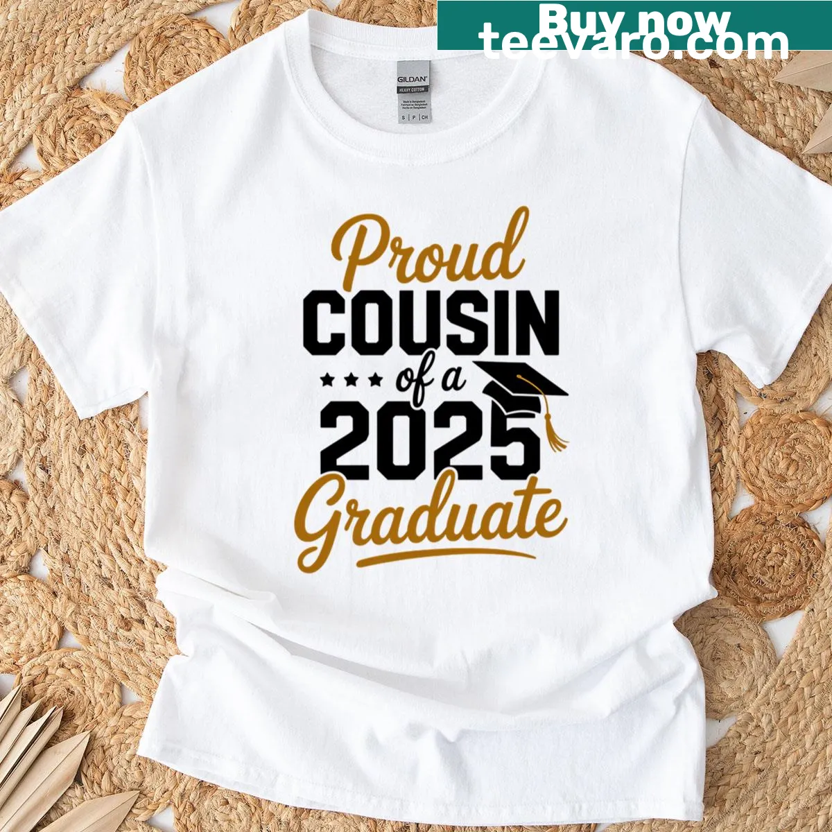 T-shirt celebrating a cousin's graduation with bold text. — on a men's t-shirt