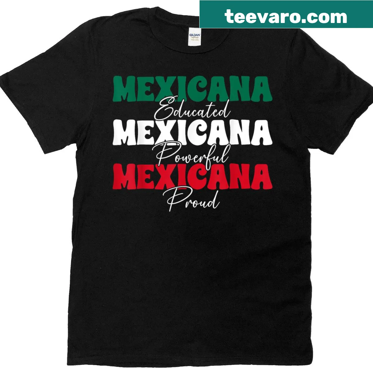 Bold typography Proud Mexicana Latina t-shirt celebrating heritage — on a men's t-shirt