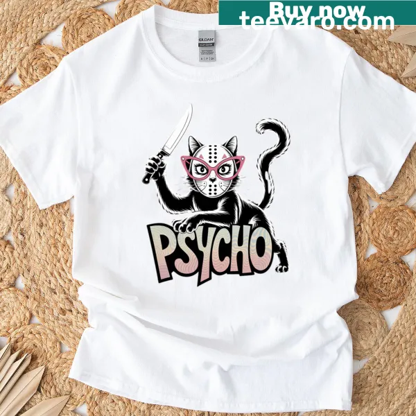 Oversized t-shirt featuring a playful cartoon graphic of a psycho cat.