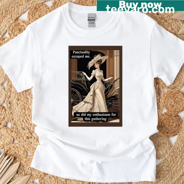 Vintage-style T-shirt with a witty graphic of a Victorian lady