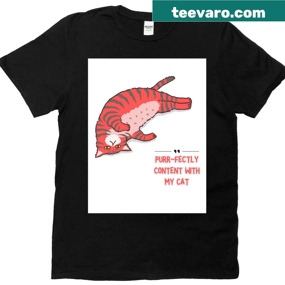 Purr-fectly Content Life With My Cat T-shirt featuring a playful phrase — on a men's t-shirt