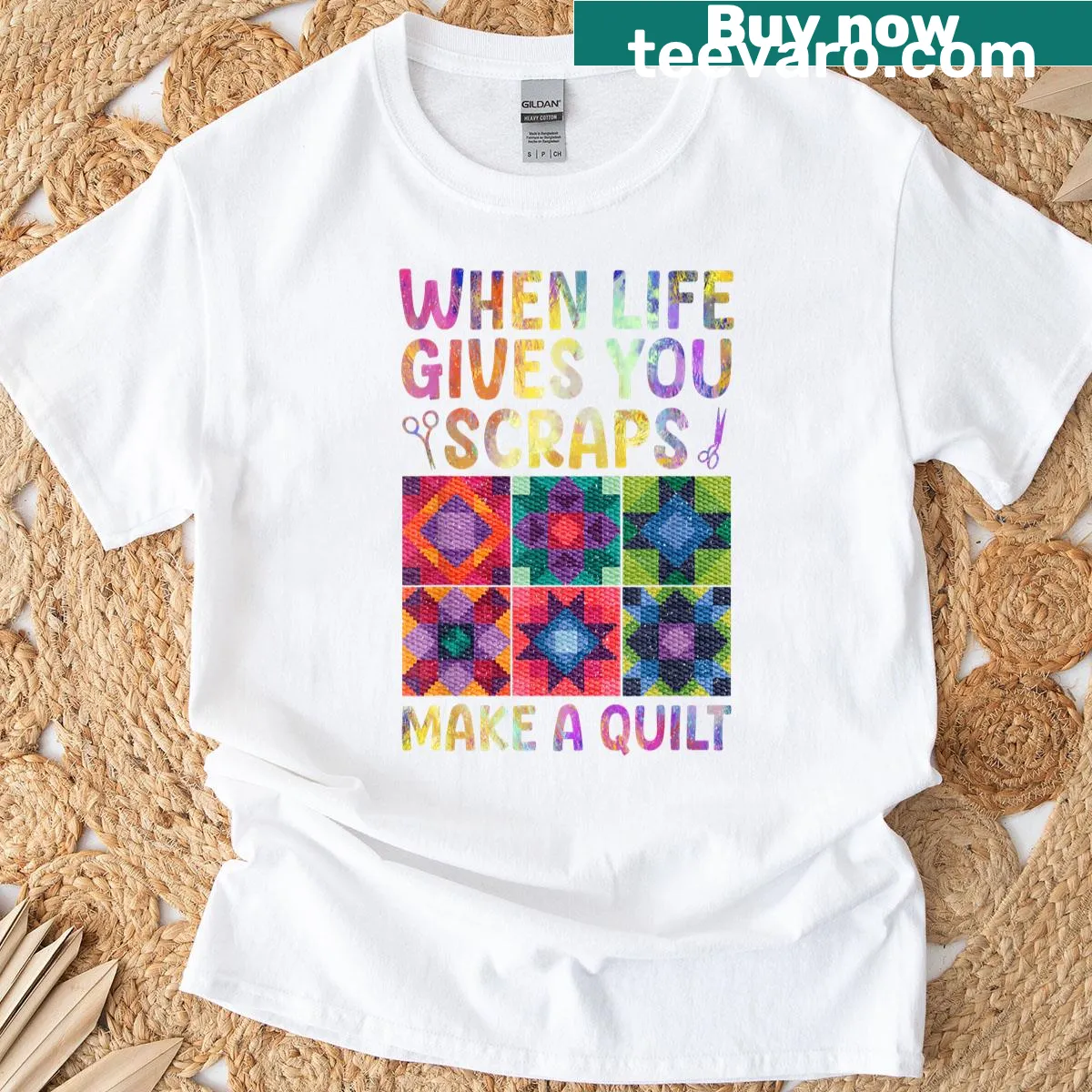 T-shirt designed for quilt lovers featuring a charming quilting graphic. — on a men's t-shirt