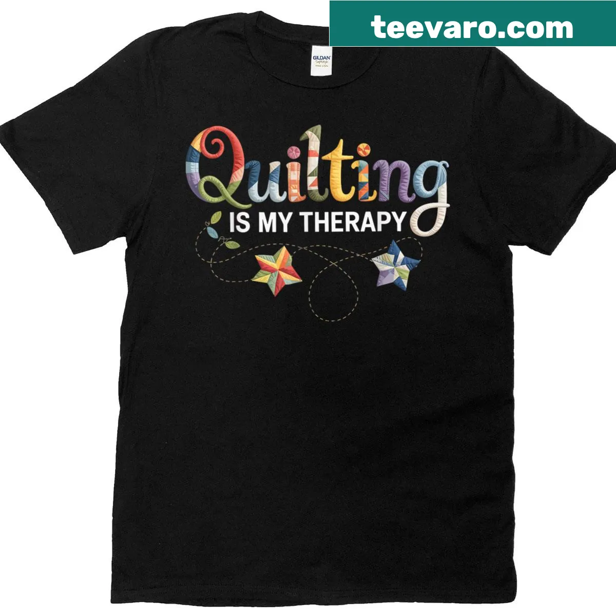 Quilting Is My Therapy T-shirt with heartfelt quilting phrase — on a men's t-shirt