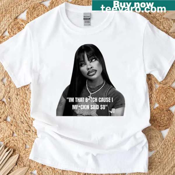 T-shirt with lyrics from a popular song printed in bold typography