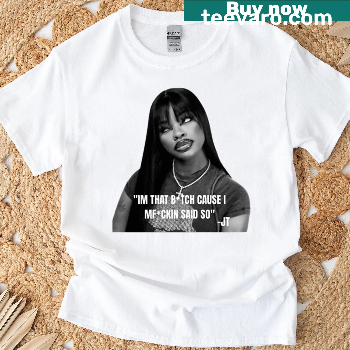 T-shirt with lyrics from a popular song printed in bold typography — on a men's t-shirt