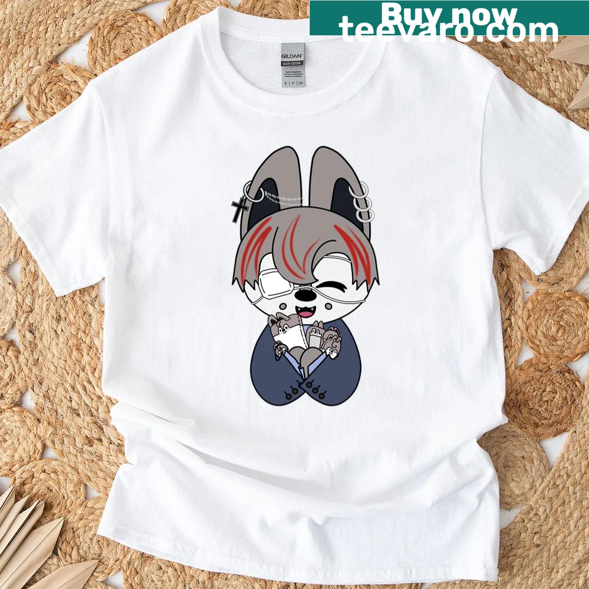 Cartoon wolf character with red hair on a T-shirt — on a men's t-shirt