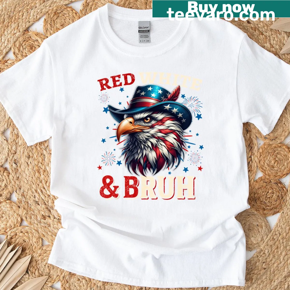 Oversized patriotic T-shirt with a bald eagle design for July 4th — on a men's t-shirt