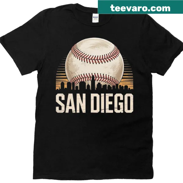 Vintage t-shirt with San Diego skyline and baseball graphic