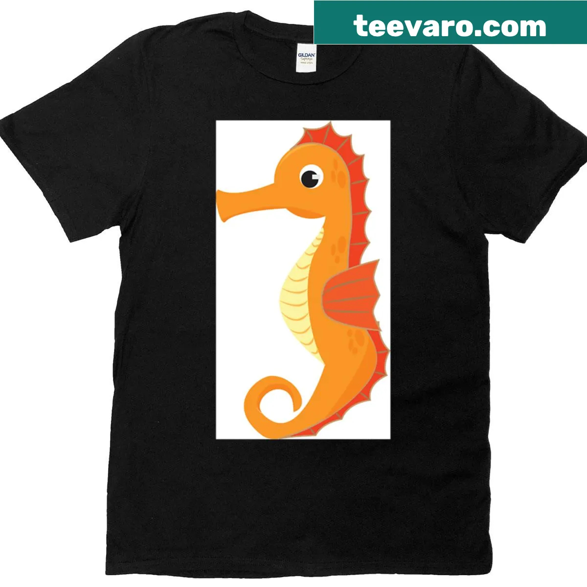 Detailed seahorse illustration t-shirt design — on a men's t-shirt