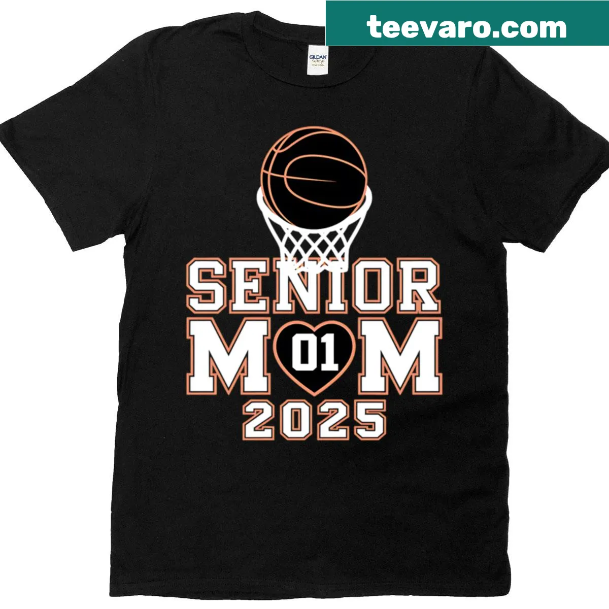 Customizable Senior Mom Class of 2025 basketball t-shirt — on a men's t-shirt