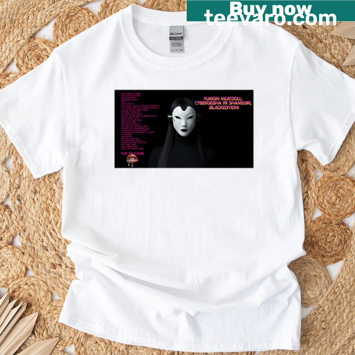 Limited edition graphic T-shirt with Cybergeisha and Shamegirl characters — on a men's t-shirt