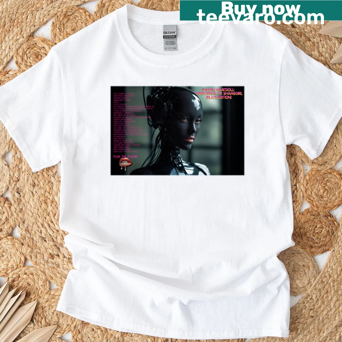 Graphic T-shirt featuring Cybergeisha and Shamegirl in a bold design — on a men's t-shirt