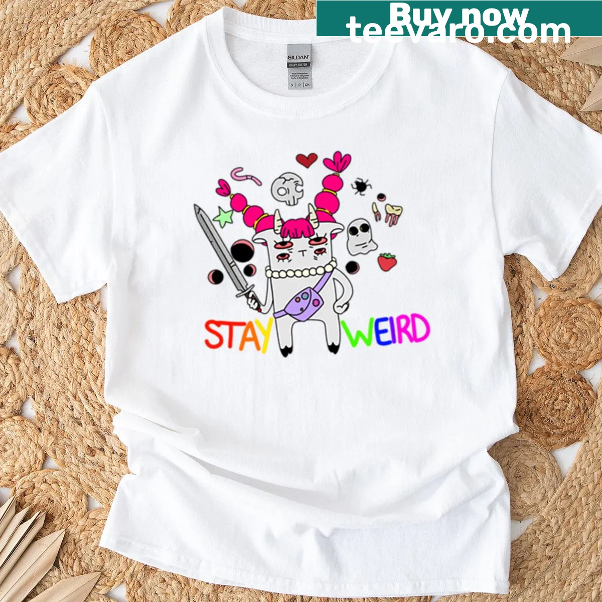 T-shirt with the phrase 'Simply Stay Weird' in bold typography — on a men's t-shirt