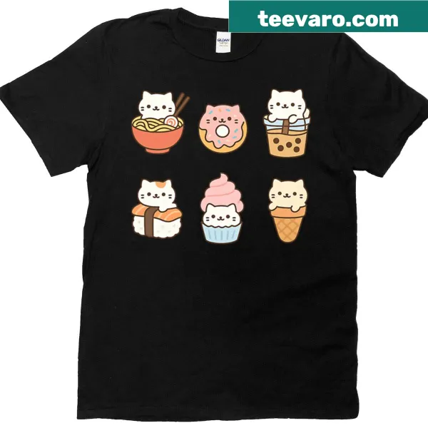 Cute snack-themed cats graphic t-shirt for food and cat lovers