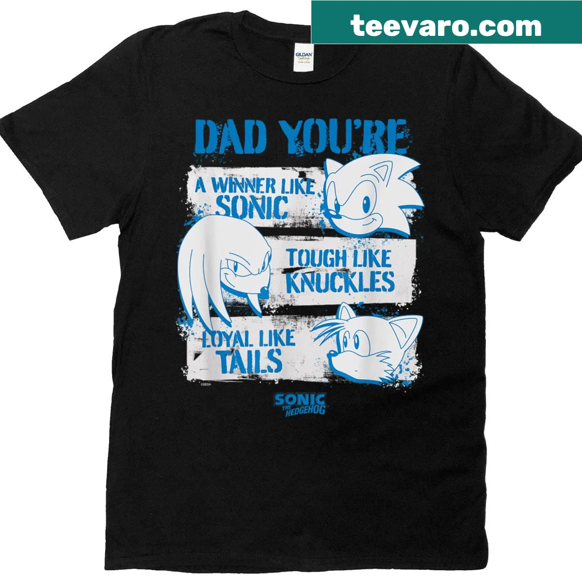 Distressed Sonic the Hedgehog logo T-shirt for dads — on a men's t-shirt