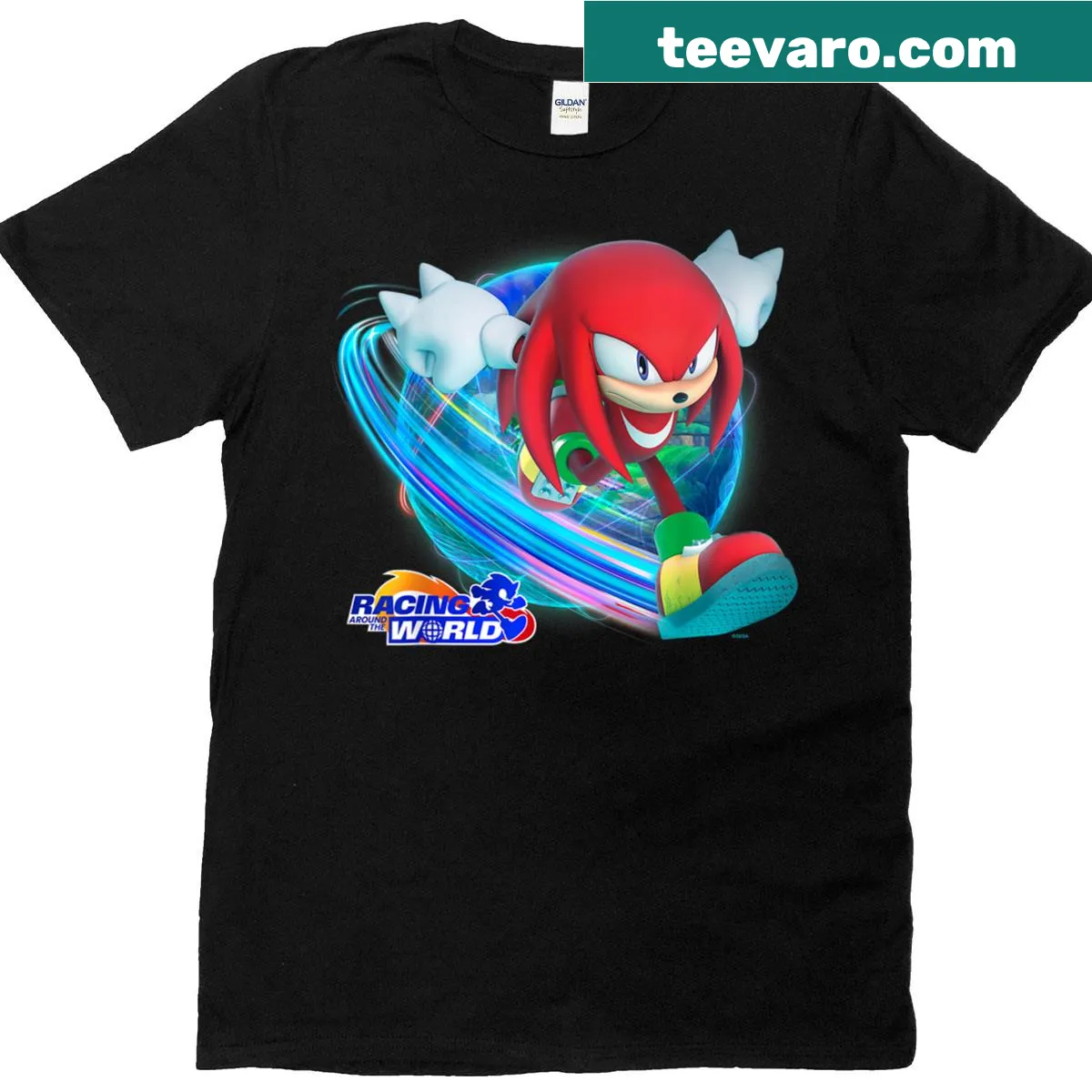 Sonic the Hedgehog racing graphic featuring Knuckles on a T-shirt. — on a men's t-shirt