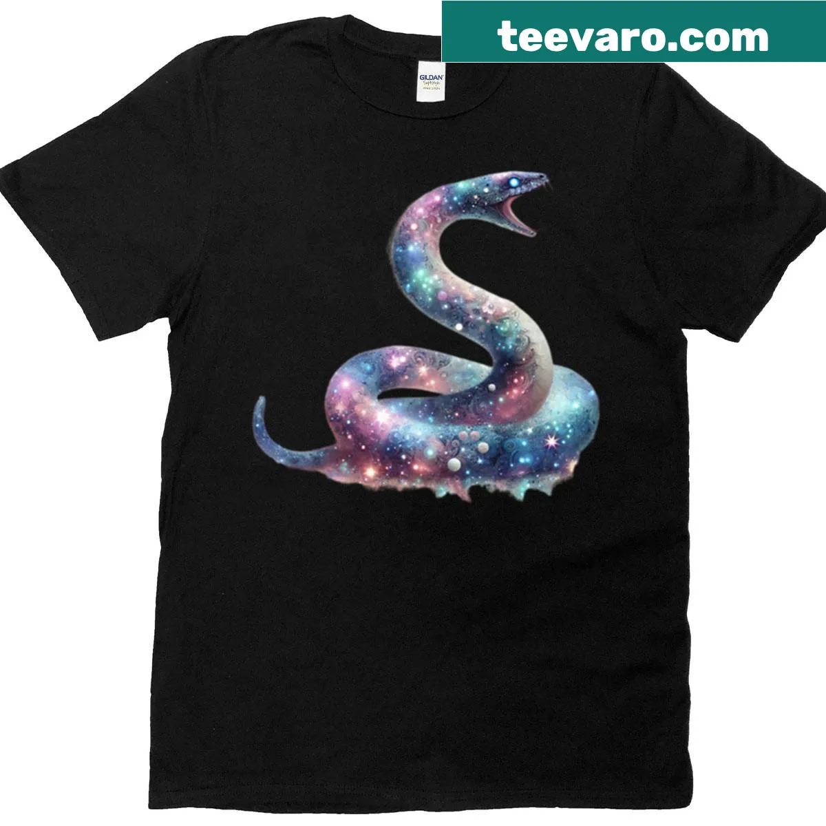 Illustration of a python in a sparkling nebula — on a men's t-shirt