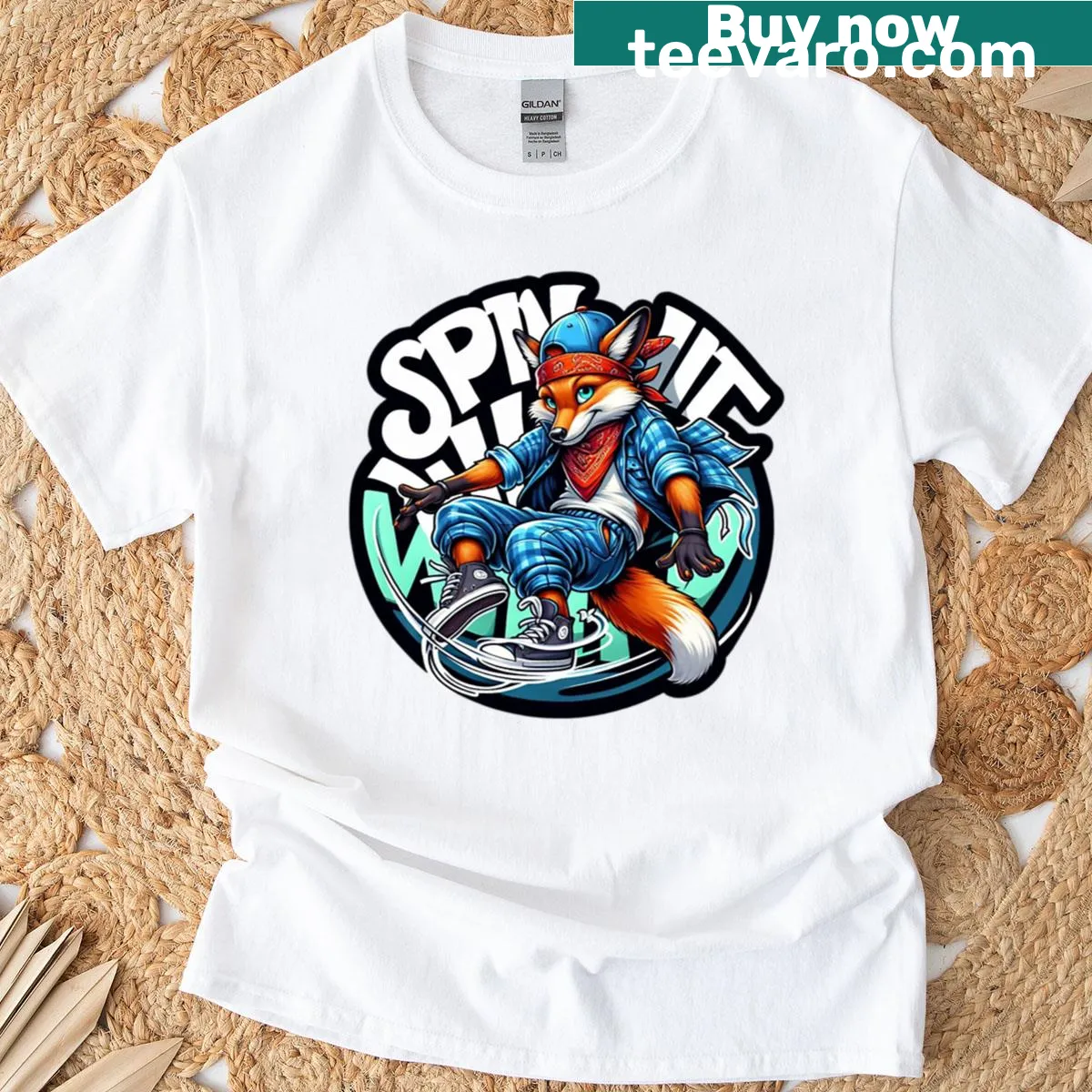 Urban fox dancing graphic on a creative T-shirt — on a men's t-shirt