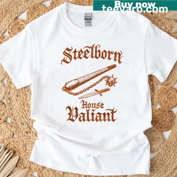 Vintage-style T-shirt featuring Steelborn House graphic