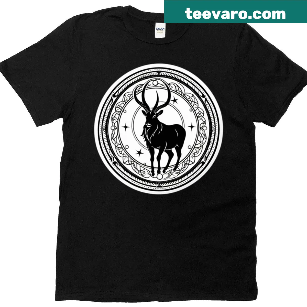 Capricorn Zodiac Sign T-shirt with simple black outline design — on a men's t-shirt