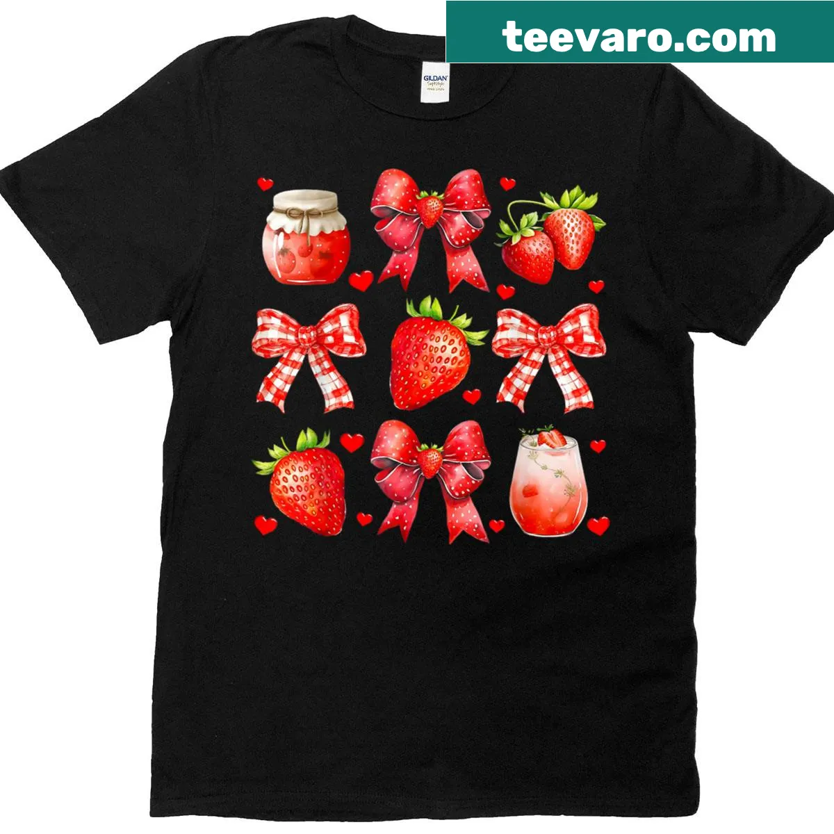 Cute illustrated T-shirt with strawberries and a bow — on a men's t-shirt