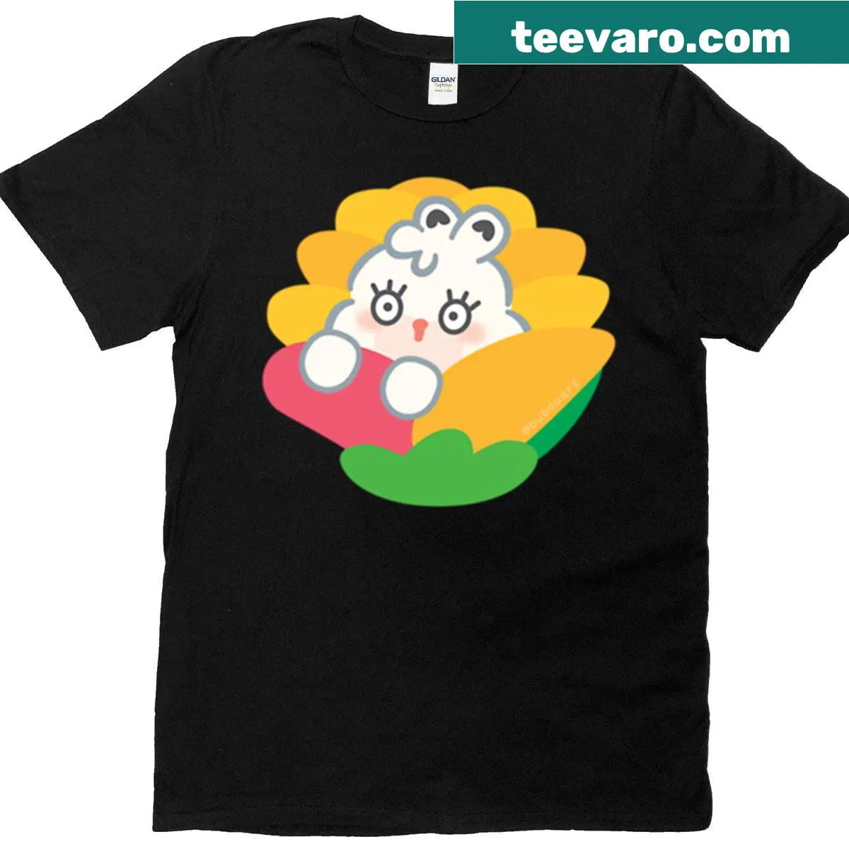 T-shirt with cute cartoon rabbit and floral design — on a men's t-shirt