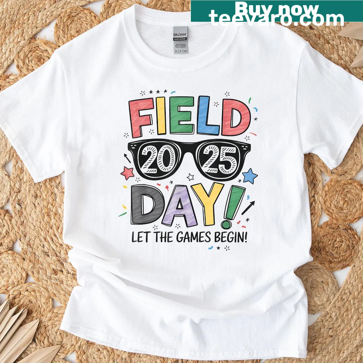 Teacher student field day t-shirt with playful text design — on a men's t-shirt