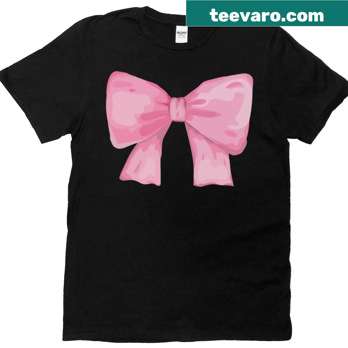 Delightful illustration of a big pink bow on a t-shirt — on a men's t-shirt