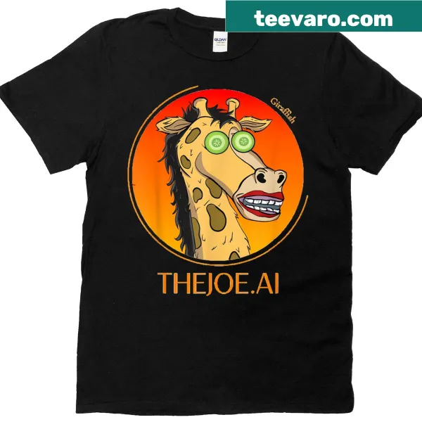 Funny cartoon giraffe with cucumber eyes and lipstick on a t-shirt