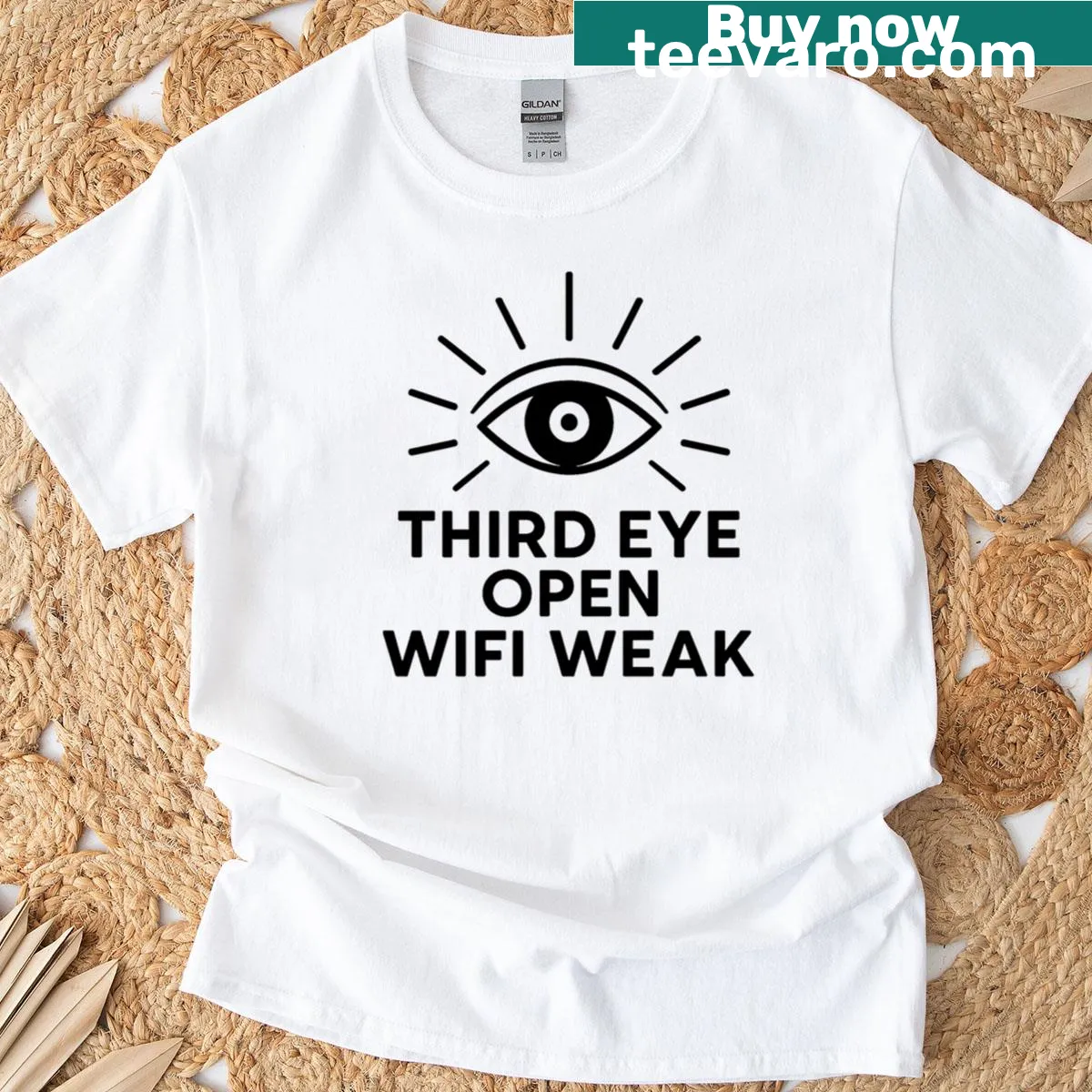 Oversized t-shirt featuring third eye and weak wifi graphic — on a men's t-shirt