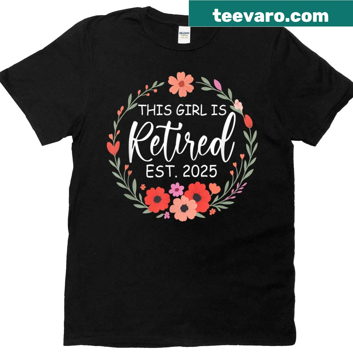Floral retirement T-shirt for women with the text 'This Girl Is Retired 2025' — on a men's t-shirt
