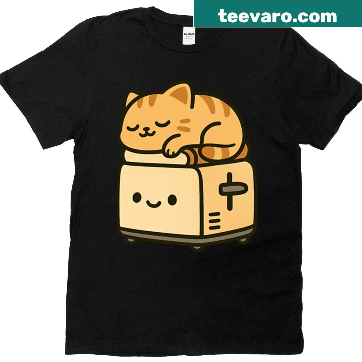 Kawaii-style loaf cat napping on a T-shirt — on a men's t-shirt
