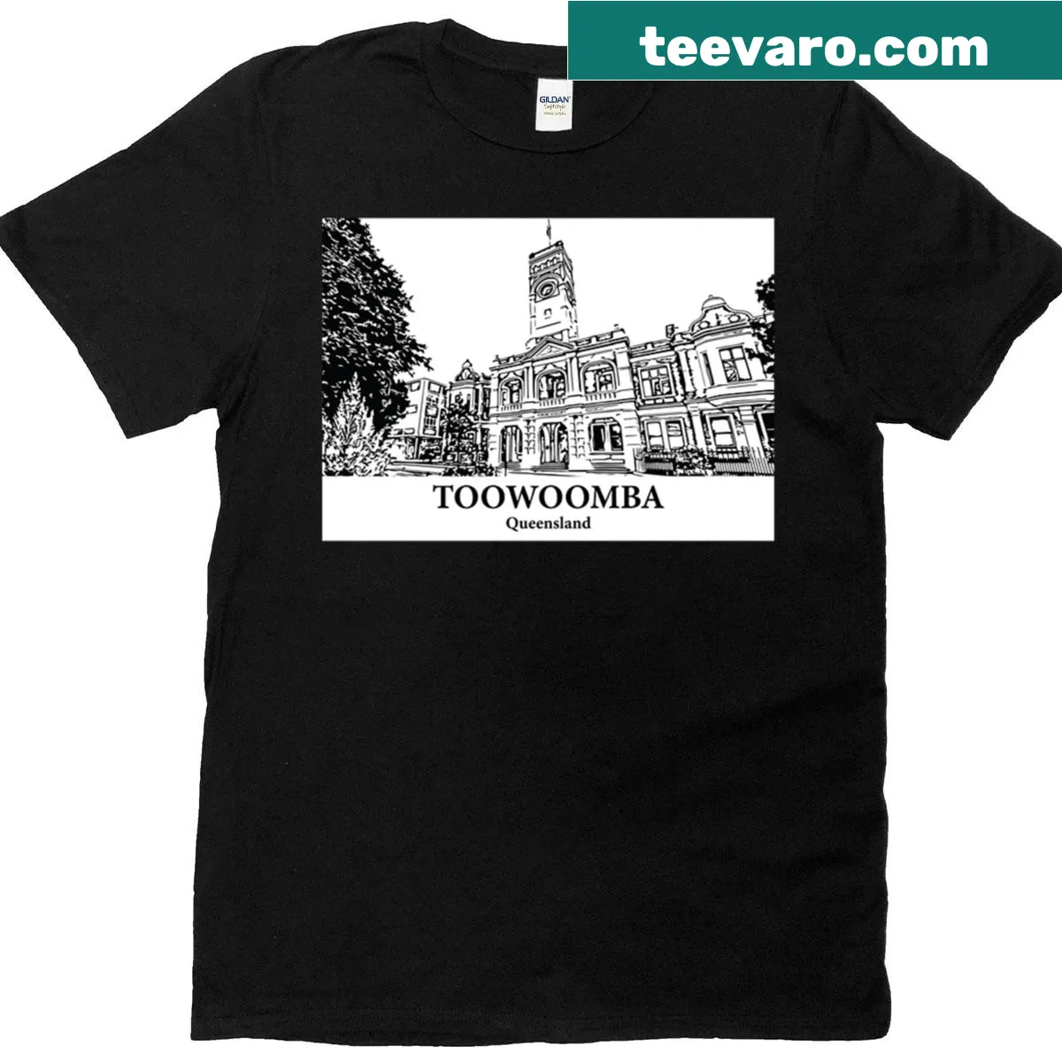 Illustrated T-shirt featuring Toowoomba, Queensland — on a men's t-shirt