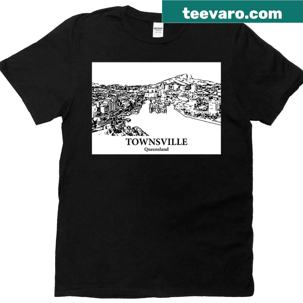 Illustrative graphic representing Townsville, Queensland on a T-shirt. — on a men's t-shirt