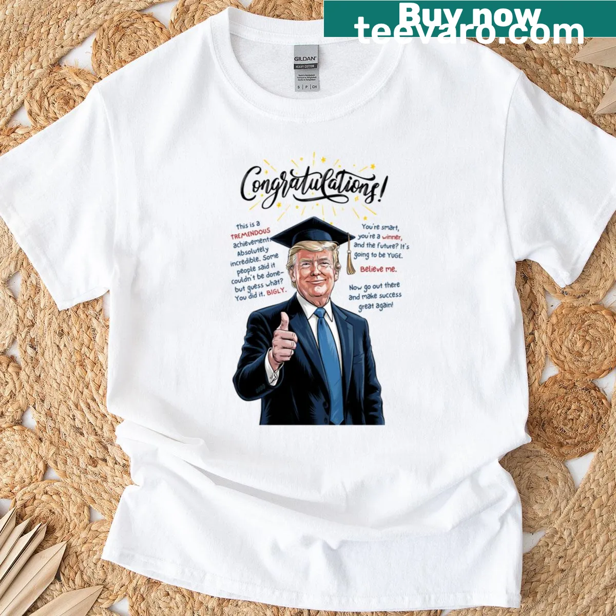 Trump Congratulations humorous graphic oversized t-shirt — on a men's t-shirt