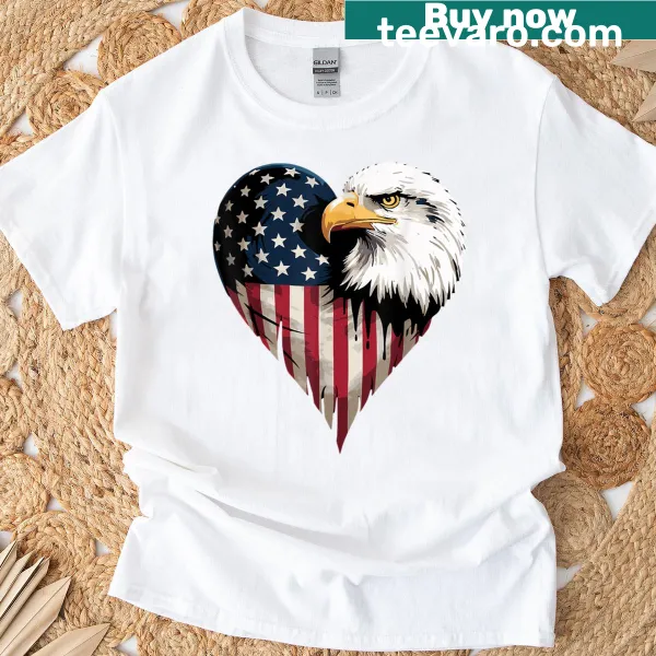 Patriotic t-shirt featuring American flag and bald eagle design