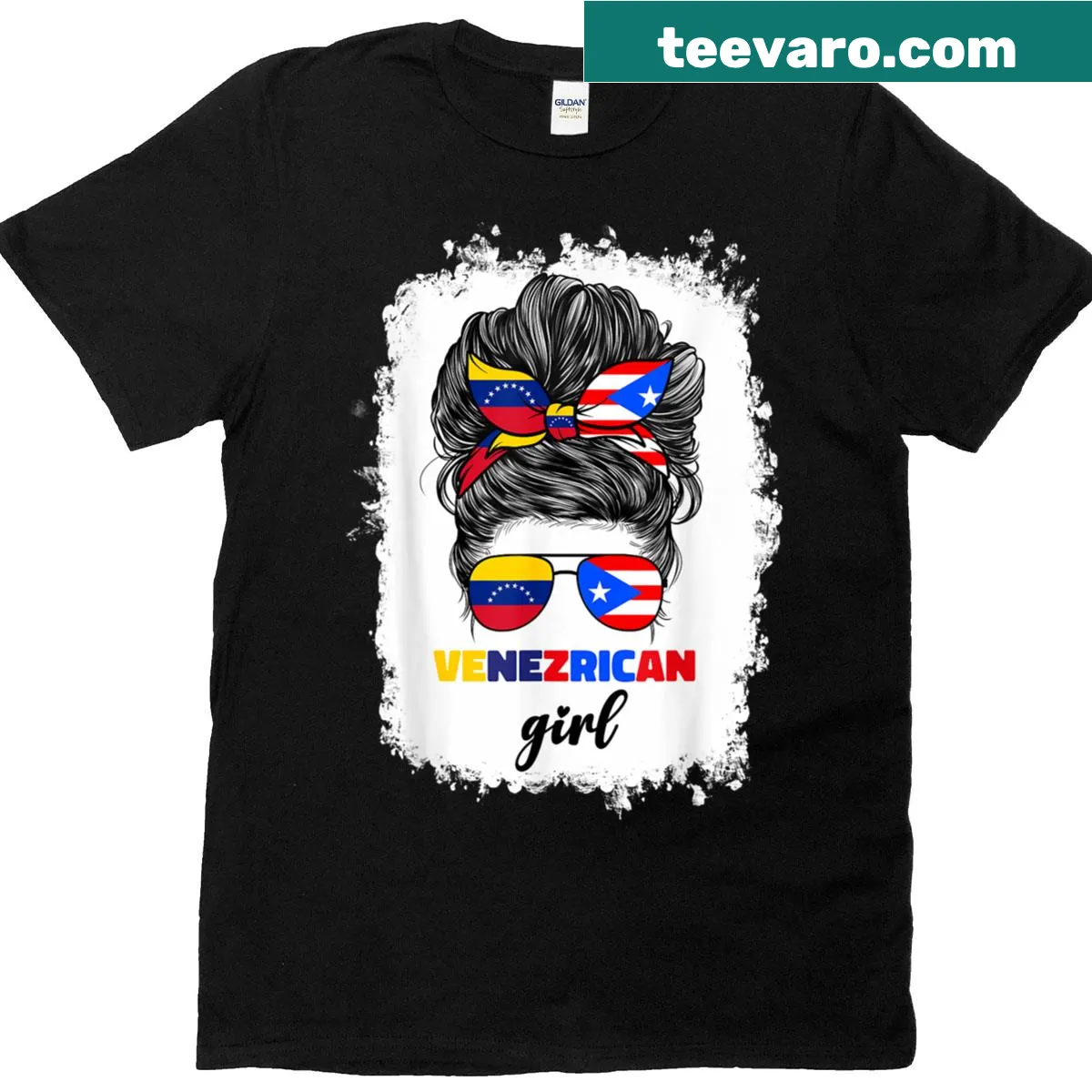 T-shirt featuring Venezuelan and Puerto Rican flags illustration — on a men's t-shirt