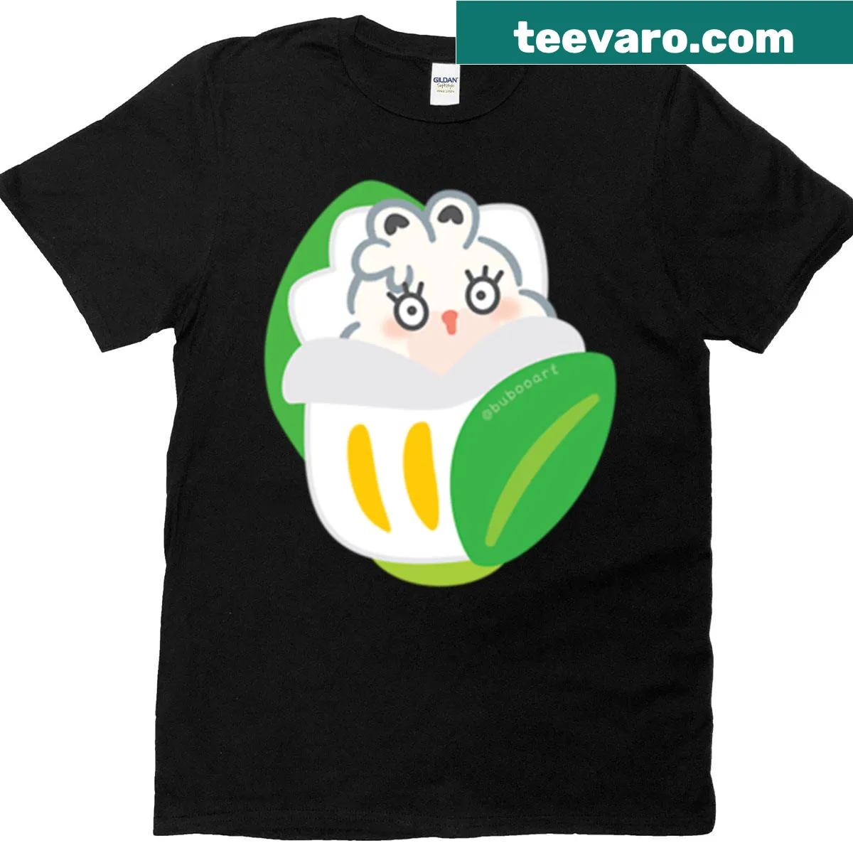 Cute T-shirt with a cartoon rabbit and floral design for kids — on a men's t-shirt
