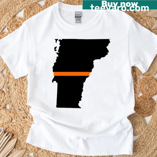 Vintage-style T-shirt with the thin orange line graphic, symbolizing support for firefighters.