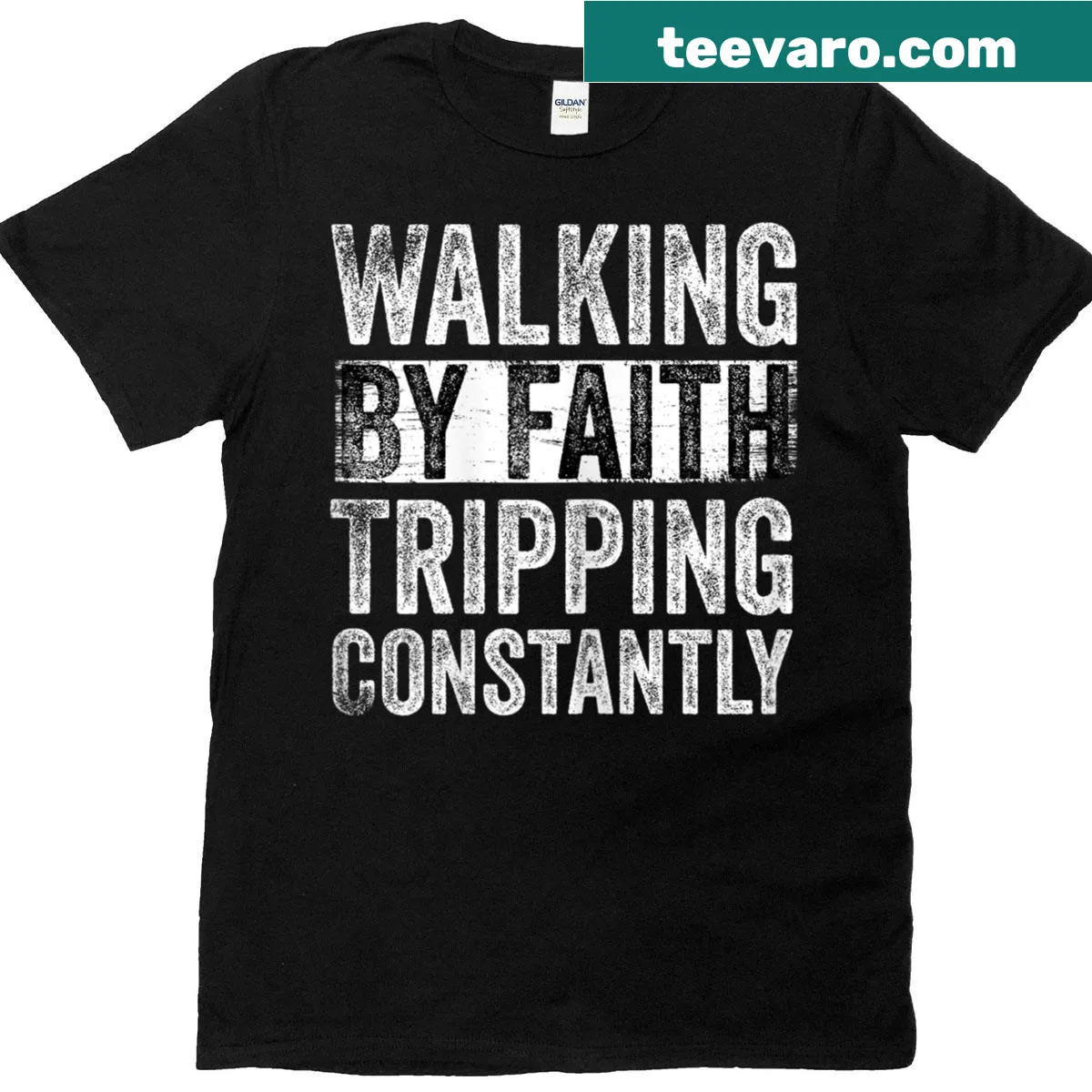 Inspirational quote design on Walking By Faith t-shirt — on a men's t-shirt