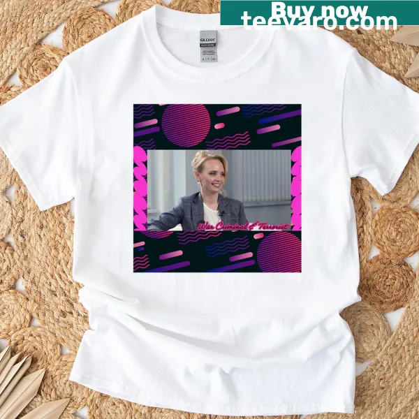 Edgy T-shirt with bold text reading 'War Criminal Terrorist' for political commentary