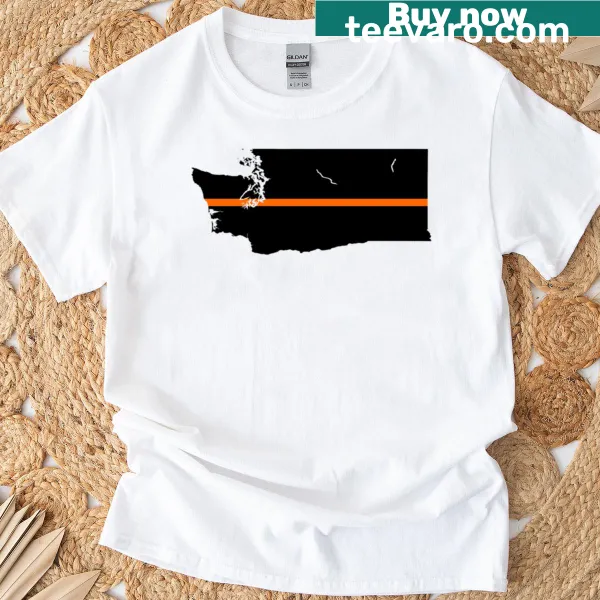 T-shirt featuring a thin orange line symbol representing support for law enforcement in Washington State
