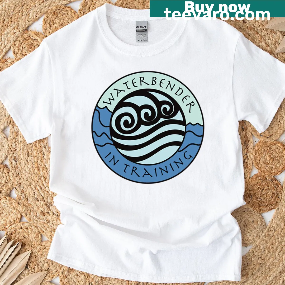 Waterbender In Training graphic t-shirt with fantasy design — on a men's t-shirt