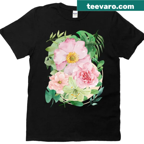 Watercolor floral and leaf design on T-shirt