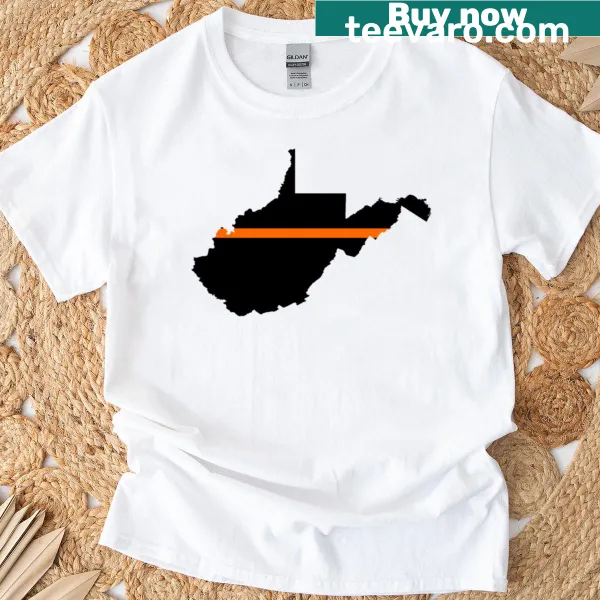 T-shirt featuring the thin orange line symbol for West Virginia's emergency responders