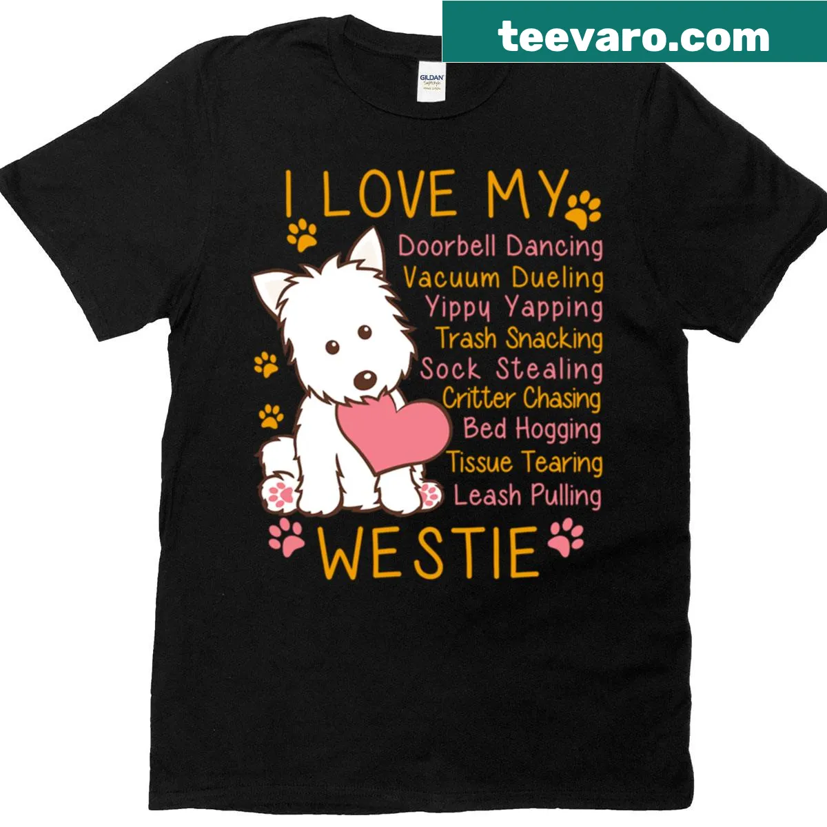 T-shirt with illustration saying 'I Love My Westie' with a West Highland Terrier — on a men's t-shirt