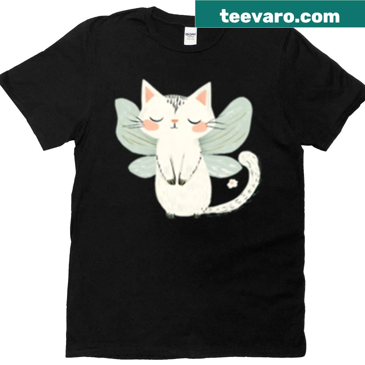 T-shirt with whimsical illustration of a playful kitty — on a men's t-shirt