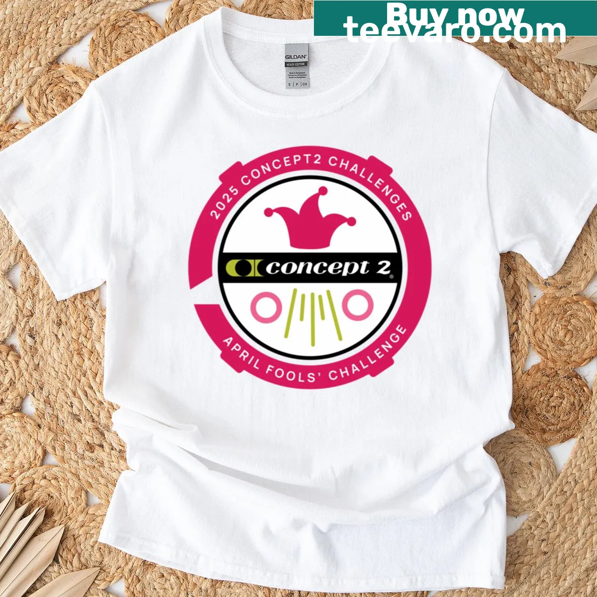 Playful T-shirt with '2025 April Fools Challenge' text — on a men's t-shirt
