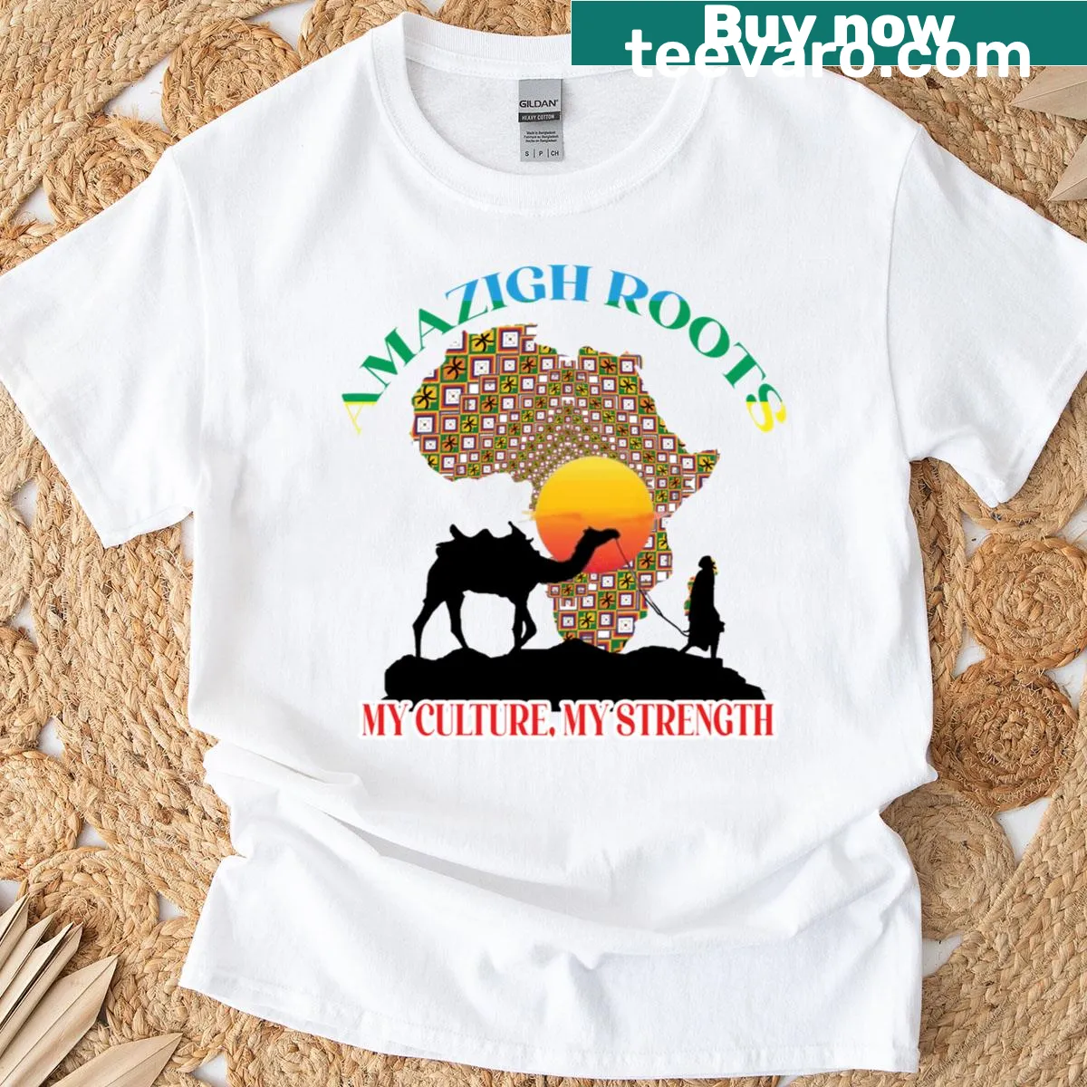 Hand-lettered design celebrating Amazigh culture on a T-shirt — on a men's t-shirt